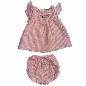 Little Me Pink Striped Dress & Bloomer Set with Floral Embroidery